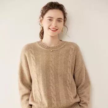 Осень и зима, новый стиль, кашемировый свитер, женский утепленный свитер с круглым вырезом, пуловер из жареного теста, вязаная нижняя рубашка M
