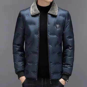 Осень и зима Новый стиль меховой воротник утолщенные шорты маленькая хлопковая куртка для пап среднего и пожилого возраста повседневное теплое хлопковое пальто однотонная куртка L