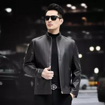 Осень и зима новый стиль натуральная кожаная куртка мужская куртка из овчины воротник стойка кожаная куртка деловая мужская куртка M