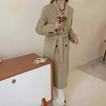 Осень и зима Новый стиль пистолет лацкан повседневный корейский стиль двухсторонний кашемировый пальто длинный высококачественный шерстяной шерстяной пальто для женщин S