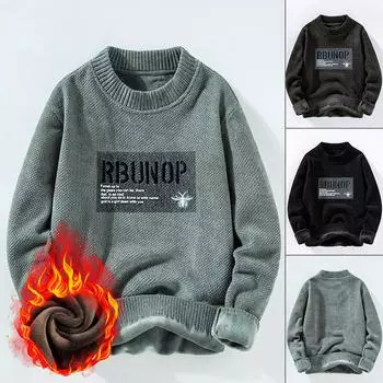 Осень и зима Новый стиль Плюс бархатный теплый однотонный свитер мужской универсальный пуловер с круглым вырезом рубашка модная свободная мужская повседневная одежда M