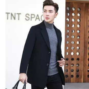 Осень и зима Новый стиль пуховая съемная подкладка двусторонняя шерстяная куртка мужская костюм воротник средней длины шерстяное пальто для мужчин M чёрный