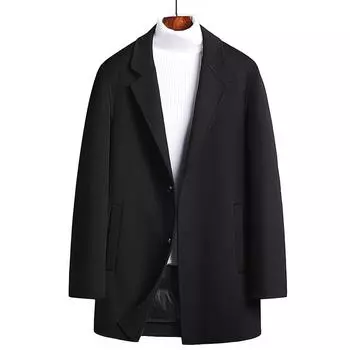 Осень и зима Новый стиль пуховая съемная подкладка двусторонняя шерстяная куртка мужская костюм воротник средней длины шерстяное пальто для мужчин M чёрный