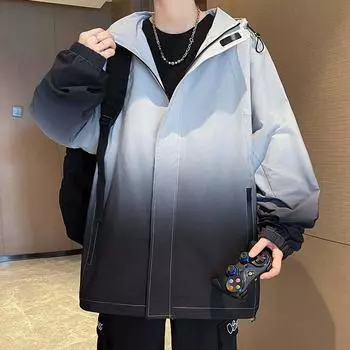 Осень и зима Новый стиль Tie-dye градиентная куртка мужская куртка с капюшоном для мальчиков красивая свободная повседневная мужская одежда M синий