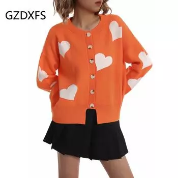 Осень и зима, новый стиль, женский трикотаж, однобортный свитер Love, женский кардиган S хаки