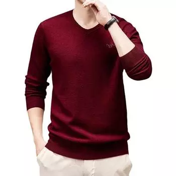 Осень и зима Новый свитер из чистой шерсти Мужской свитер Универсальный свитер из чистой шерсти с V-образным вырезом Утолщенный вязаный шерстяной свитер S