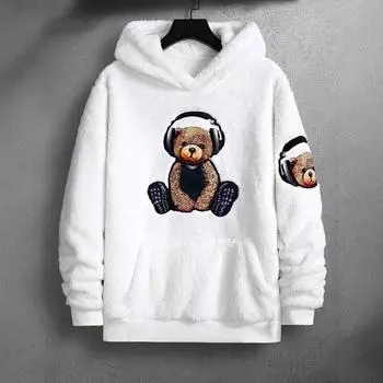 Осень и зима Новый свитер с капюшоном и принтом медведя M белый