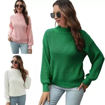 Осень и зима, новый свитер с высоким воротом, женский свободный пуловер с длинными рукавами S зелёный
