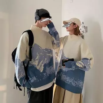 Осень и зима, новый свитер с высоким воротом, женский свободный пуловер, вязаный топ M синий