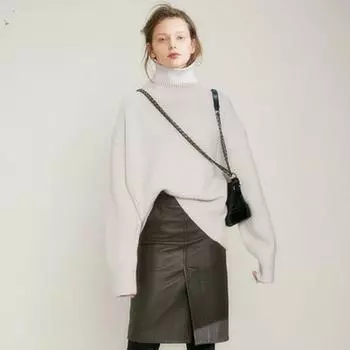 Осень и зима, новый свитер с высоким воротником, женский утолщенный свободный пуловер с напуском, свитер с вязаной подкладкой S