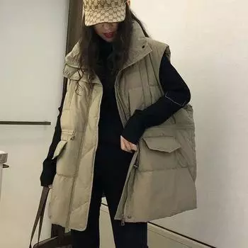 Осень и зима новый свободный большой размер большой карман пуховый хлопковый жилет женский универсальный жилет жилет куртка жилет M