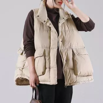 Осень и зима новый свободный большой размер литературный воротник-стойка откидной большой карман грибок край облако вниз жилет прилив S чёрный