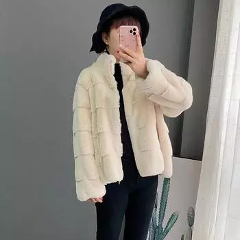 Осень и зима новый свободный искусственный мех пальто женский искусственный норковый бархат молодой тонкий воротник-стойка меховой топ короткий S