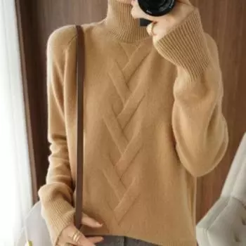 Осень и зима новый свободный вязаный свитер женский длинный рукав полувысокий воротник пуловер свитера дамы элегантный тонкий однотонный теплый трикотаж 24791 One Size серый