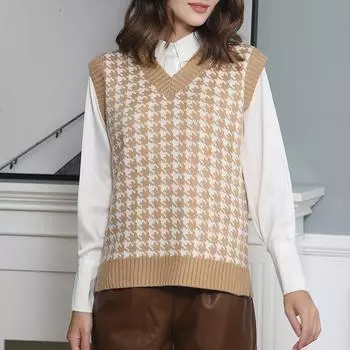 Осень и зима новый свободный женский свитер с V-образным вырезом жилет модный безрукавный трикотажный пуловер жилеты женский теплый трикотажный жилет больших размеров 24626 S хаки