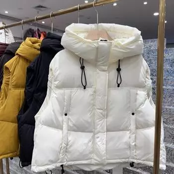 Осень и зима новый свободный жилет с капюшоном пуховик женский короткий модный жилет утолщенная теплая куртка S recommends within 62.5 kg жёлтый