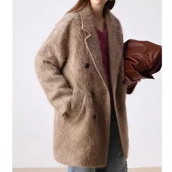 Осень и зима новый темперамент меховой Suli кашемир пальто классическое верблюжье свободное пальто средней и длинной верблюжьей шерсти женское S светло-серый