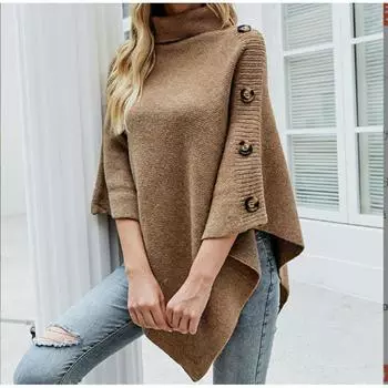 Осень и зима новый удобный повседневный шаль накидка свитер однотонный высокий ворот вязаный свитер на пуговицах розовый