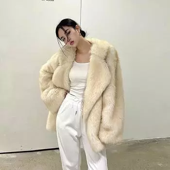 Осень и зима новый утолщенный искусственный мех лисы мех интегрированный молодой темперамент средняя и длинная экологически чистая шуба пальто для женщин S [within 52.5 kg]