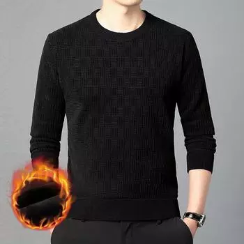 Осень и зима Новый утолщенный свитер из синели и бархата, мужская теплая рубашка с круглым вырезом и длинными рукавами, мужская верхняя одежда M