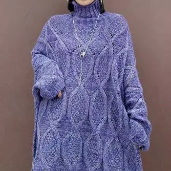 Осень и зима новый утолщенный свитер с высоким воротом для тяжелой промышленности свободный трикотажный свитер для толстой сестры большого размера трикотажное платье one size fits all фиолетовый