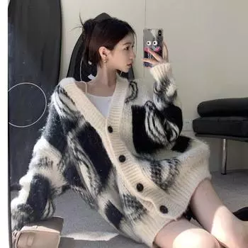 Осень и зима новый винтажный повседневный свитер куртка женская с длинным рукавом свободные женские вязаные свитера кардиганы топы модные женские трикотажные пальто 25362 S белый