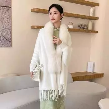 Осень и зима новый вязаный кардиган шаль куртка плащ с кисточками утолщенный плащ свитер повседневный one size белый