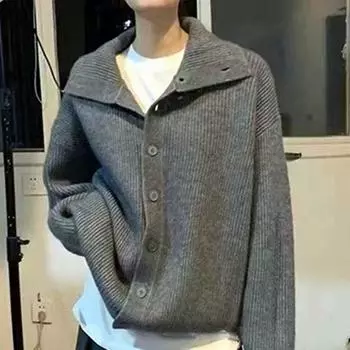 Осень и зима новый вязаный кардиган водолазка с длинными рукавами темпераментный пригородный свитер в полоску однотонный женский топ универсальное пальто One size бежевый