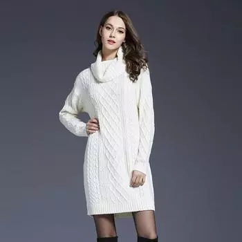 Осень и зима Новый вязаный свитер Высокий ворот свитер Повседневный свитер больших размеров M белый