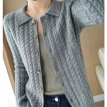 Осень и зима новый вязаный свитер женский иностранный стиль простой кардиган свободный лацкан свитер вязаный однотонный топ пальто женский One size серый