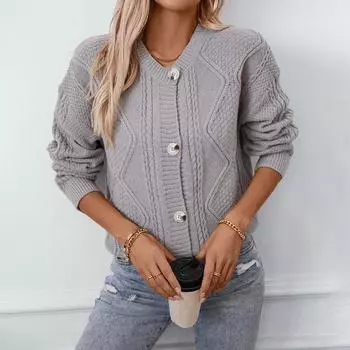 Осень и зима новый жареный тесто переплетения женский кардиган пальто европейский и американский стиль ретро свободный кардиган с ромбовидными пуговицами женский свитер S хаки