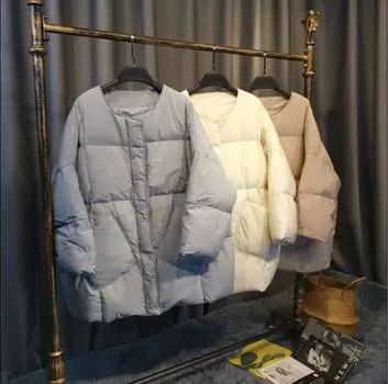 Осень и зима новый женский Dongdaemun корейская версия свободный воротник без воротника куртка шарф пуховик большой размер куртка прилив average size белый