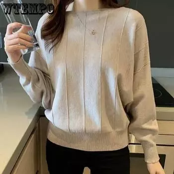 Осень и зима Новый женский круглый вырез с длинным рукавом на подкладке готовая одежда свободный и трикотажный модный теплый свитер S розовый