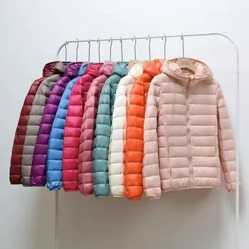 Осень и зима новый женский пуховик легкий и тонкий короткий с капюшоном воротник стойка легкое модное пальто больших размеров S