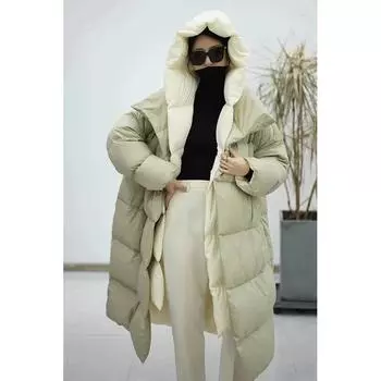 Осень и зима новый женский пуховик поддельный из двух частей средний и длинный европейский дизайн чувство модный белый утиный пуховик прилив M чёрный