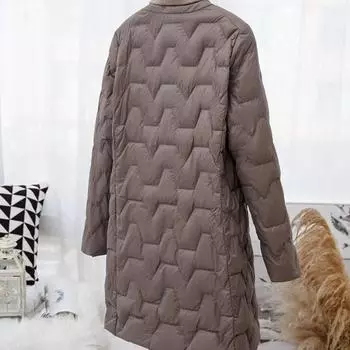 Осень и зима новый женский пуховик с круглым вырезом средней и длинной длины корейская версия удобный белый утиный пух теплое легкое пальто прилив M бежевый