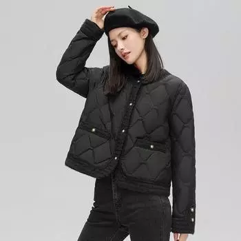 Осень и зима новый женский пуховик Xiaoxiang короткий высококачественный 90% белый утиный пух корейская версия легкая и тонкая круглая горловина куртка прилив S (recommended within 55kg) чёрный