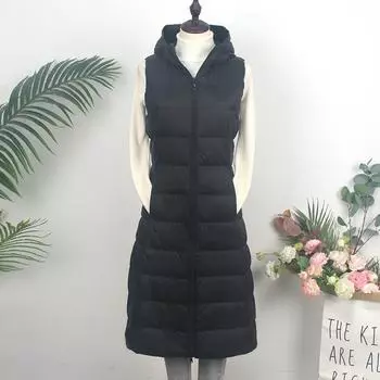 Осень и зима новый женский пуховик жилет плюс длина до колена легкий большой размер тонкий белый жилет из утиного пуха для сохранения тепла M фиолетовый