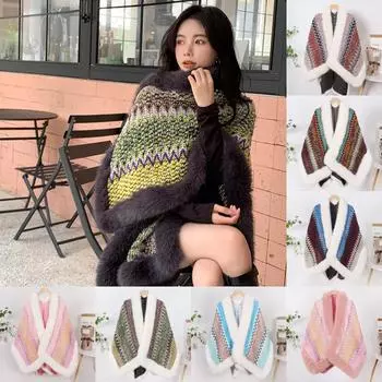 Осень и зима новый женский шарф мода иностранный искусственный лисьий мех шарф утолщенная накидка этнический стиль меховая шаль женский наряд 100140cm