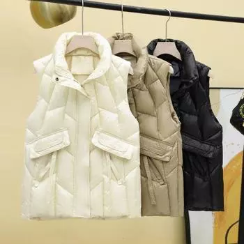 Осень и зима новый жилет из хлопка для женщин-студенток свободный жилет универсальный жилет куртка M 90-60 kg чёрный