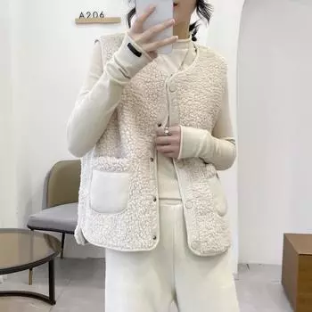Осень и зима новый жилет из овечьей шерсти женский жилет знаменитости Интернета универсальный короткий жилет куртка прилив S