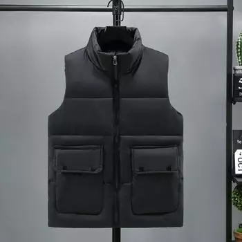 Осень и зима новый жилет со стойкой воротником мужской увеличенный теплый мужской верхняя одежда утолщенный жилет студенческий свободный плащ жилет M (60-42.5 kg) чёрный