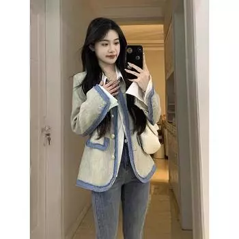 Осень и зима новый знаменитый темперамент маленький ароматный французский стиль Хепберн блейзер иностранный стиль шикарный темперамент топ S