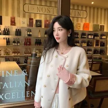 Осень и зима новый золотой норковый флис небольшой аромат искусственный мех норки интегрированный новый китайский короткий мех пальто для женщин S 80-50 kg