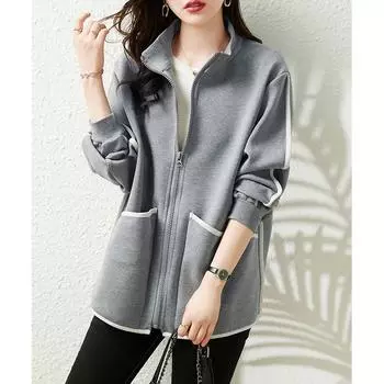 Осень и зима Плюс бархатная куртка с воротником-стойкой на молнии свободная повседневная свободная куртка верхняя женская XXL