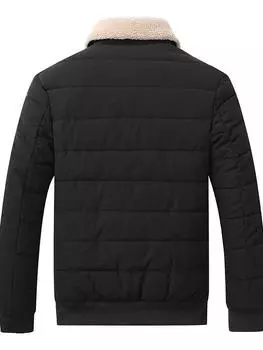 Осень и зима Плюс бархатное толстое пальто мужская куртка из овечьей шерсти свободная куртка из хлопка с воротником-стойкой M чёрный