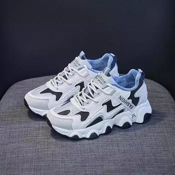 Осень и зима Плюс Бархатные кроссовки Женская мода Платформа Кроссовки Кроссовки Кроссовки Теплые спортивные туфли 35 синий/белый