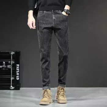 Осень и зима плюс бархатные толстые джинсы мужские модные корейские версии модные облегающие повседневные универсальные длинные брюки 28
