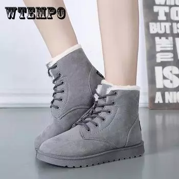 Осень и зима Плюс Бархатные толстые зимние сапоги Женские хлопковые туфли Короткие сапоги-трубы на плоской подошве 35 серый