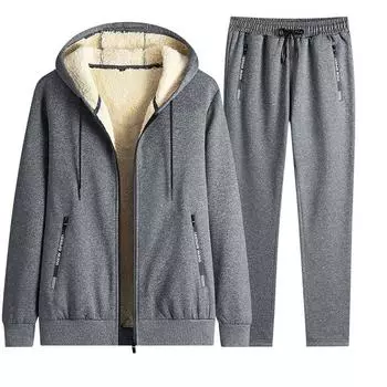 Осень и зима Плюс бархатный свитер с капюшоном повседневный спортивный костюм прямые длинные брюки кардиган куртка свободный мужской костюм из двух частей XS